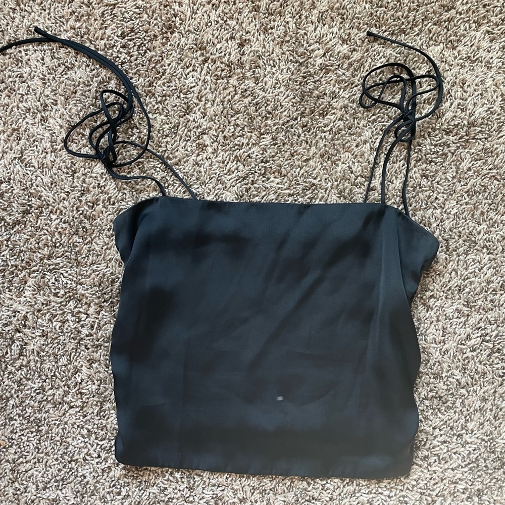 Black Square Neck Silk Top